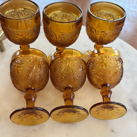 Vintage Amber glass Goblet Set of 6 - Picture 6 of 11